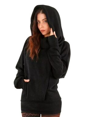 NWOT Helixx retractable hooded long sweater Black Toonzshop